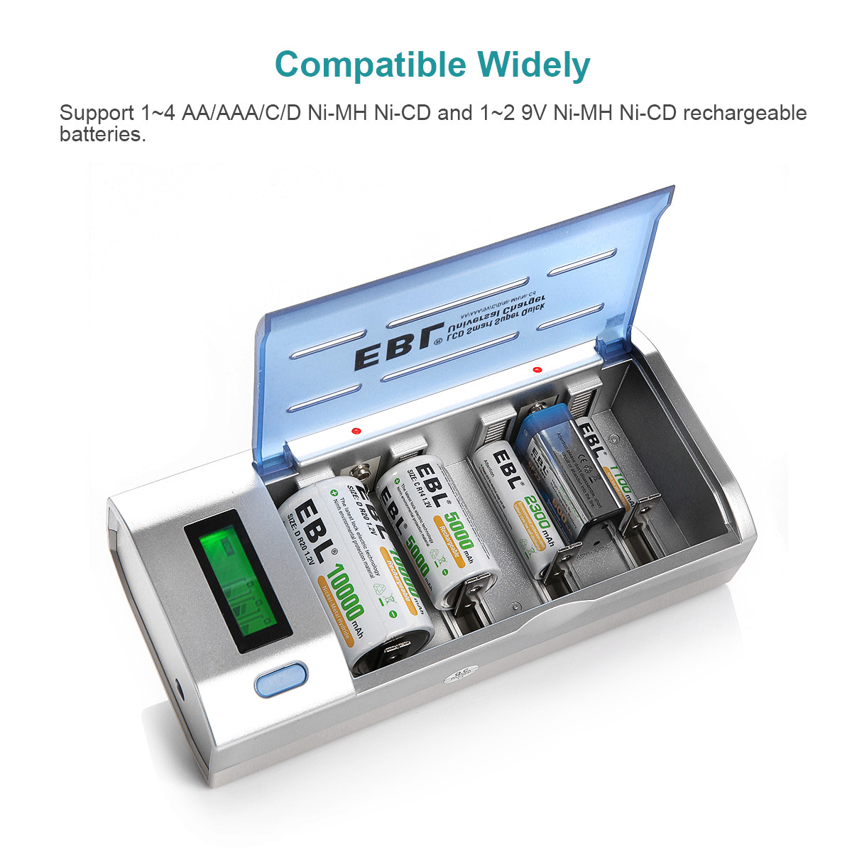 LCD Smart Battery Charger For AAA AA C D 9V Ni-MH Ni-CD Rechargeable Batteries