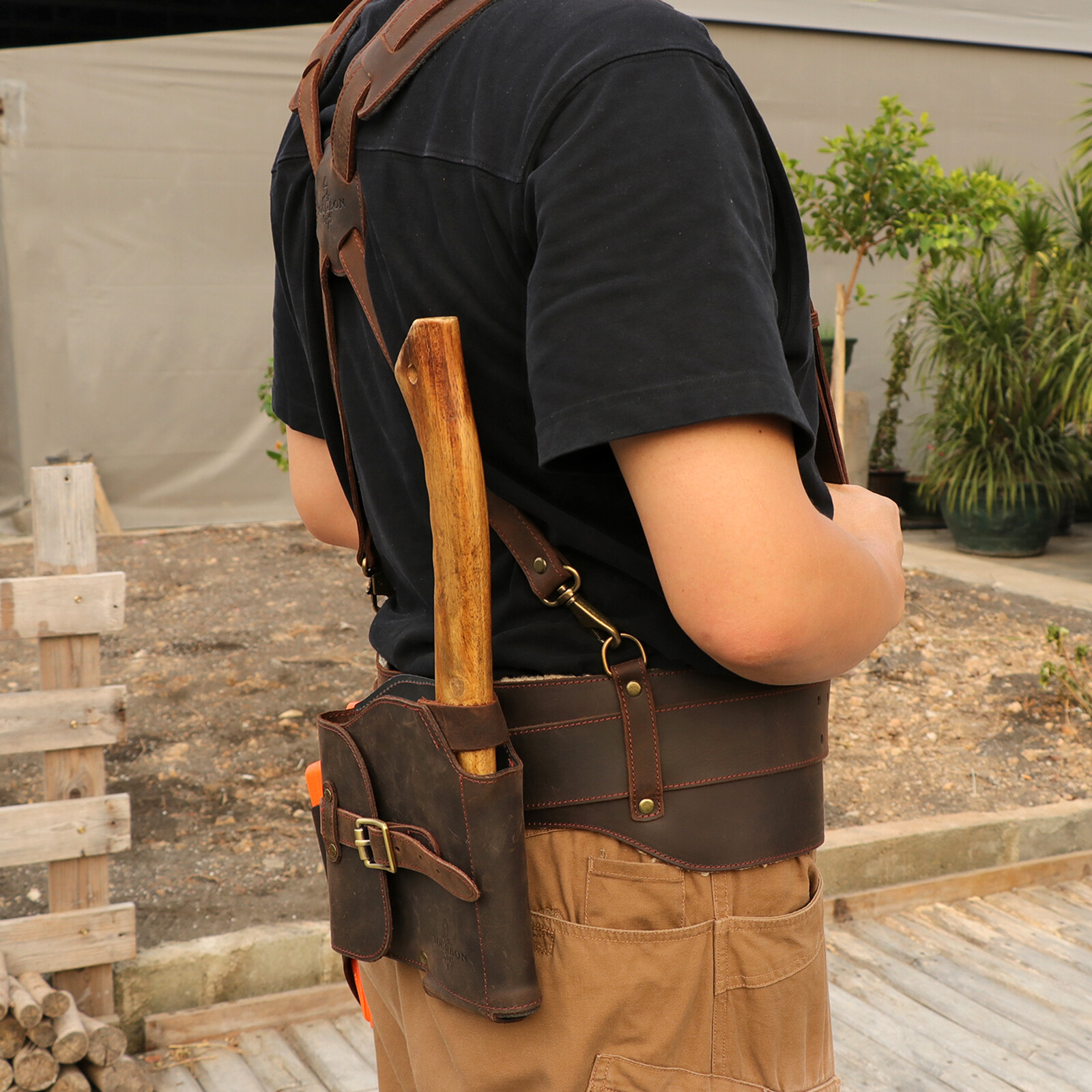 TOURBON Leather Logging Belt Kits Felling Tools Carry Suspenders Adjustable Gift