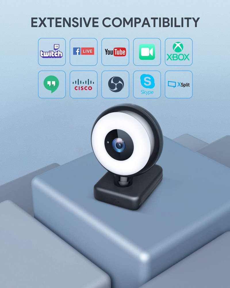 1080P Webcam with Ring Light, Autofocus Streaming Webcam, Web Camera