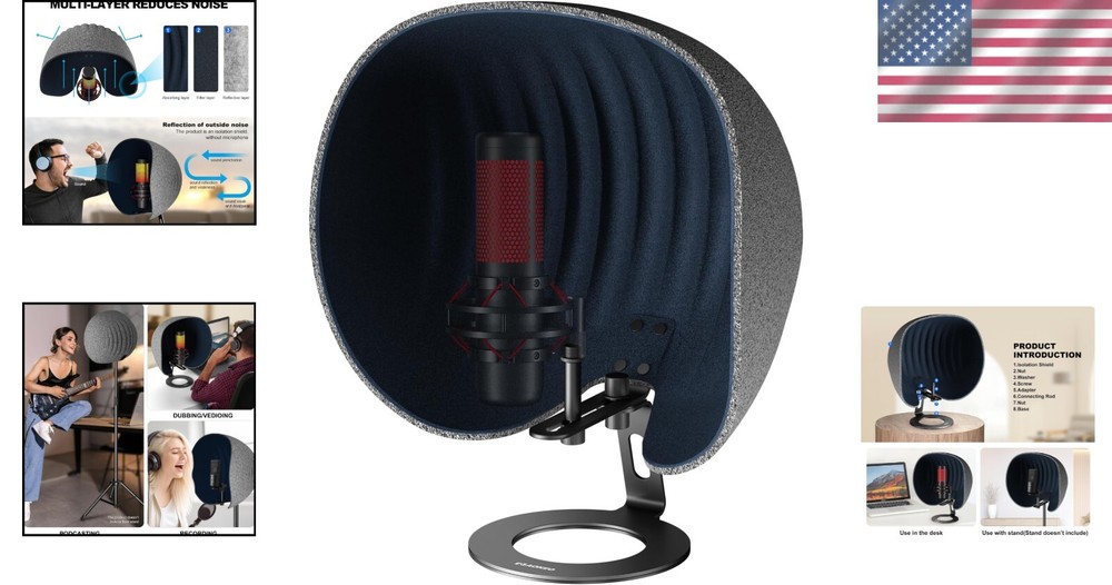Versatile 360° Microphone Isolation Shield - Compatible with Blue Yeti & More
