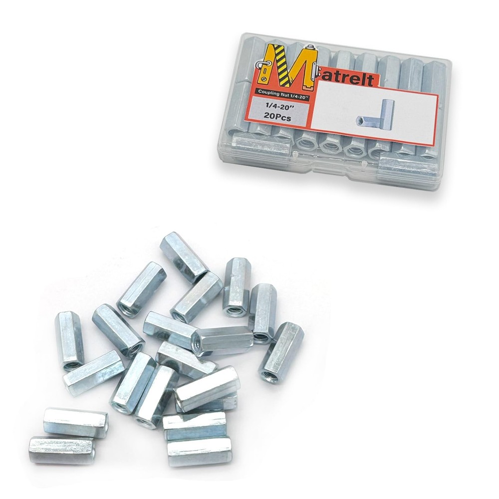 20Pcs 1/4"-20 Hex Coupling Nut, Threaded Rods Coupling Nuts Zinc Plating Exte...