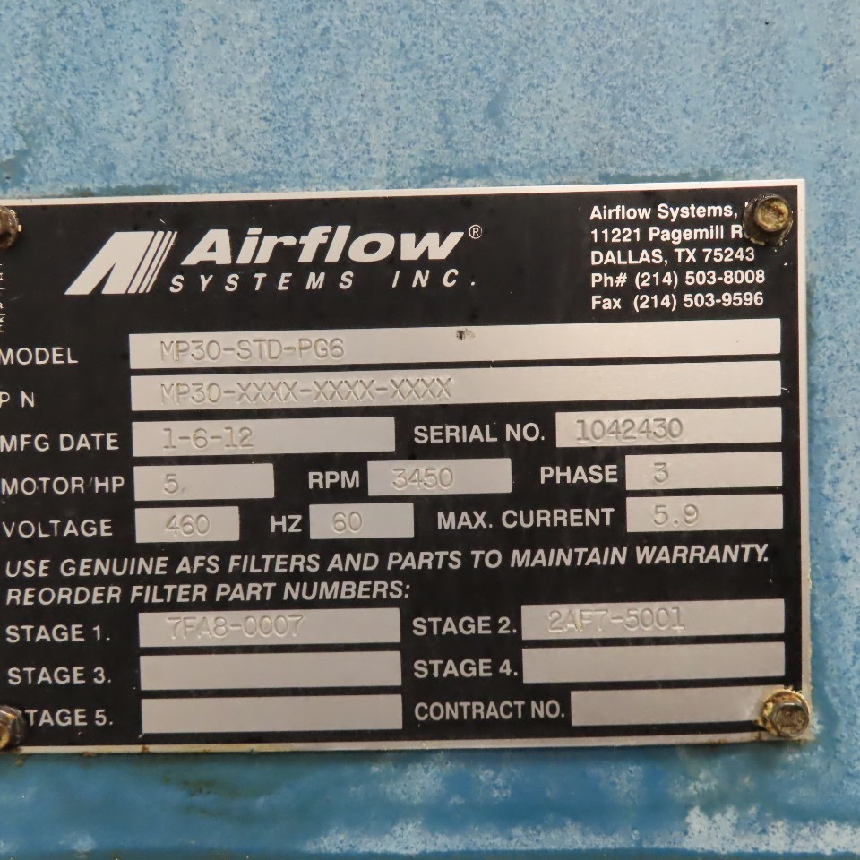 Airflow Systems MP30-STD-PG6 Mist Pak Mist Collector Cabinet Filter 5Hp 3Ph