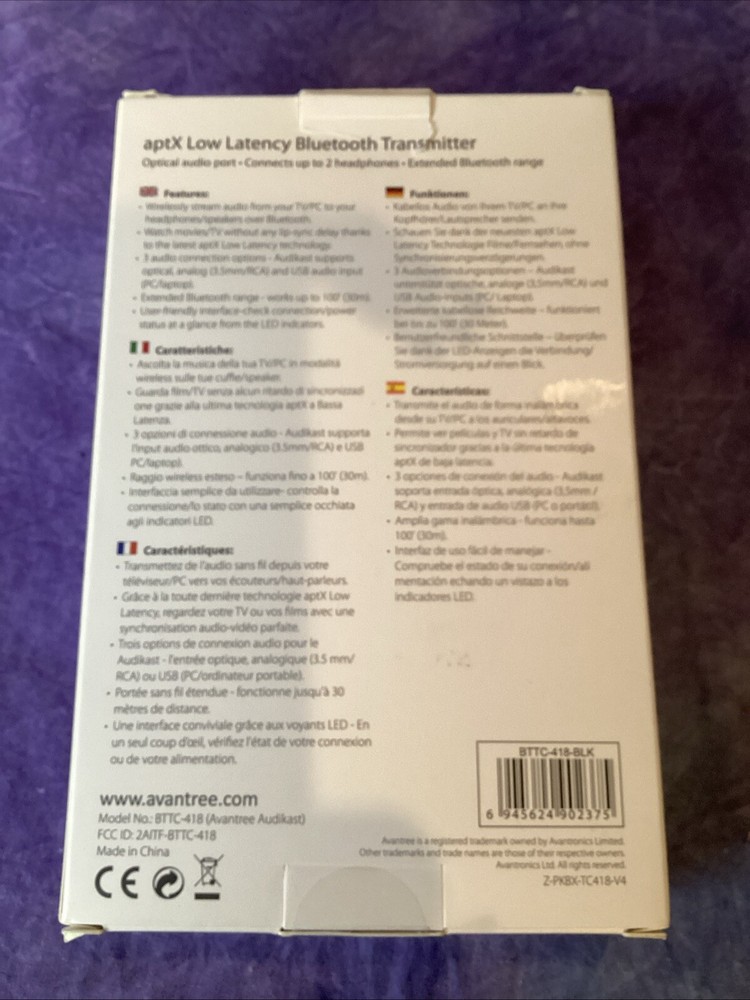 AVANTREE AUDIKAST BLUETOOTH TRANSMITTER - NEW IN BOX