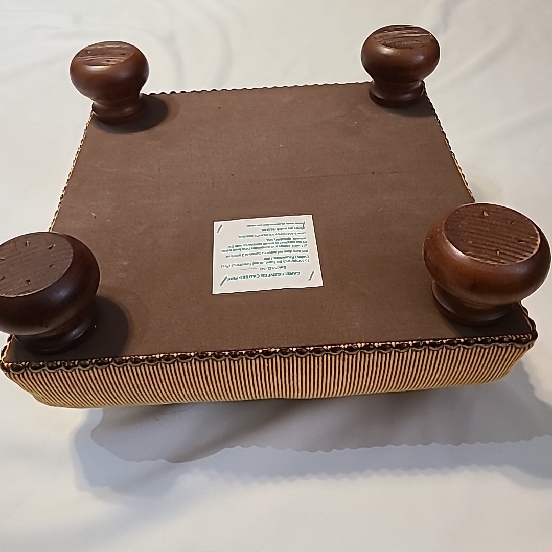 Vintage needlepoint butterfly footstool 13" x 13" x 5" Wooden Feet