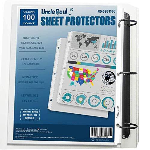 Sheet Protectors for 3 Ring Binders - 100 Pack Letter Size Top 100 Sheets Clear