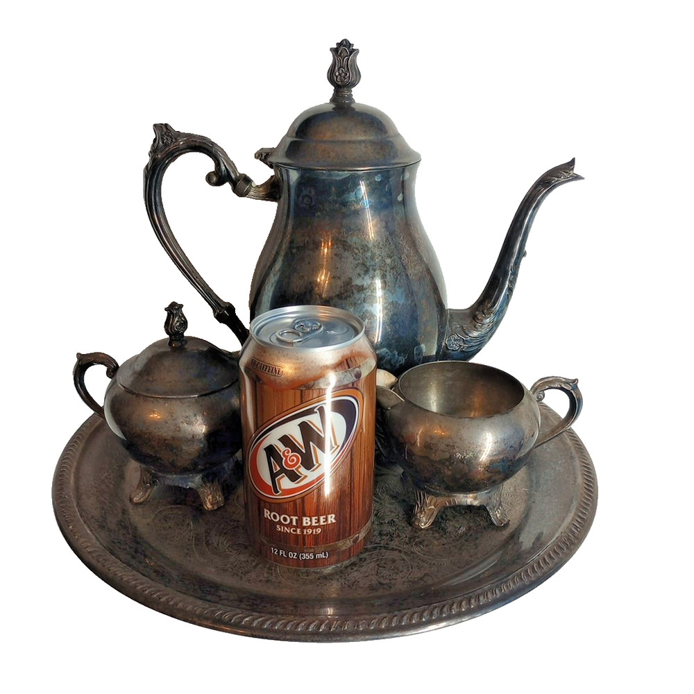 FB Rogers Silver Plated Tea Set 5pc Vintage 1970s Tarnished