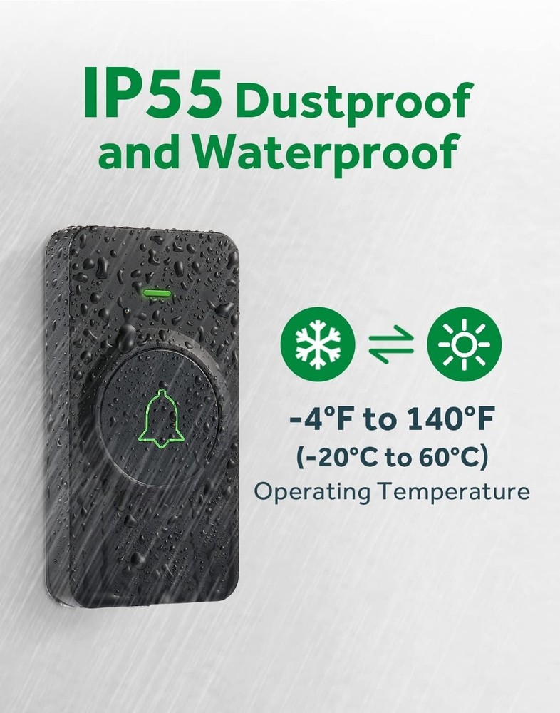 Compact Wireless Doorbell - 1000 ft Coverage, 5 Volume Levels, and Flash Alerts