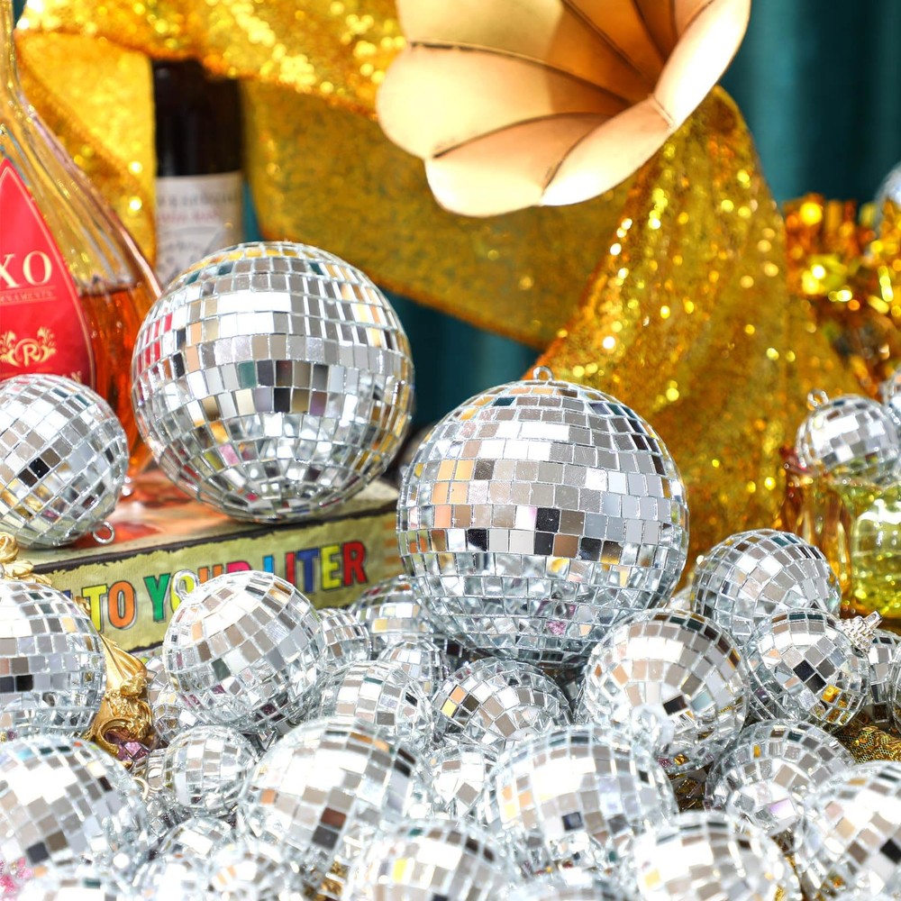 65 Pcs Assorted Silver Disco Balls Decorations Reflective Hanging Disco Ball