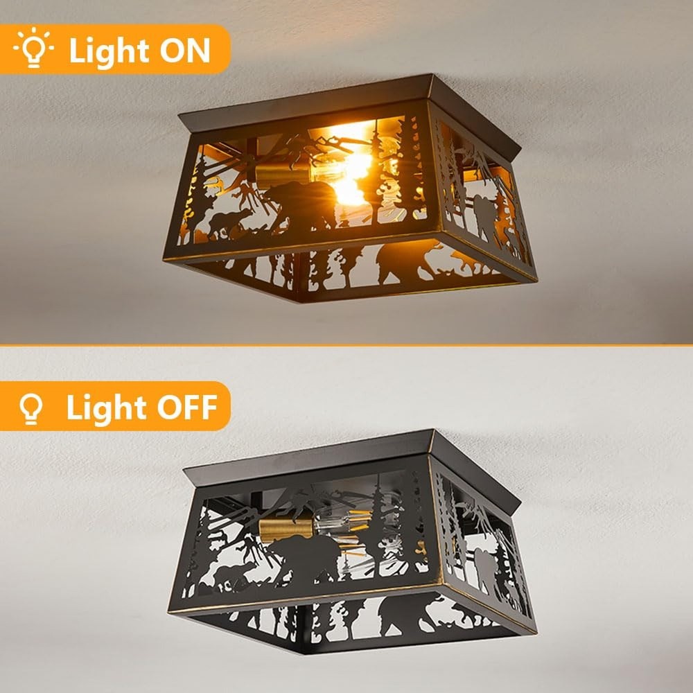 Rustic Light Fixture, 2-Light Farmhouse Flush Mount Ceiling Light Fixture, Me...