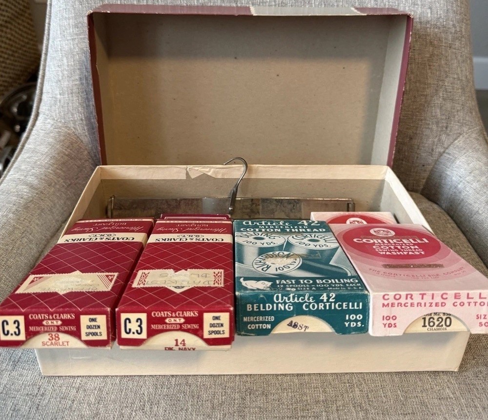 Vintage Sewing Supplies Lot Thread Spools Boxes Artemis Underthings Display Box