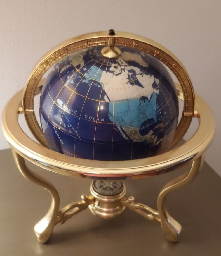 Lapis Lazuli Round World Globe with Gemstones