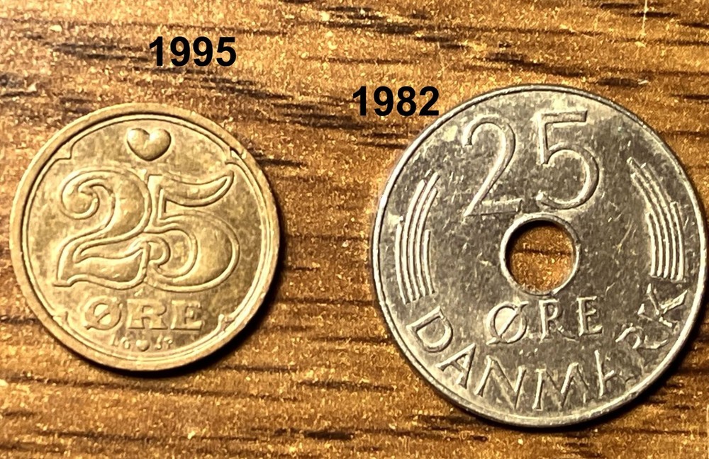 2 Coin Denmark Danmark 25 ore 1982 and 1995