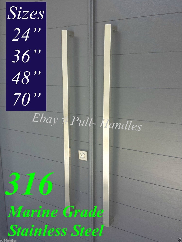 Entry Door Pull Handle Long Square Marine Grade 316 Stainless Steel Back to back