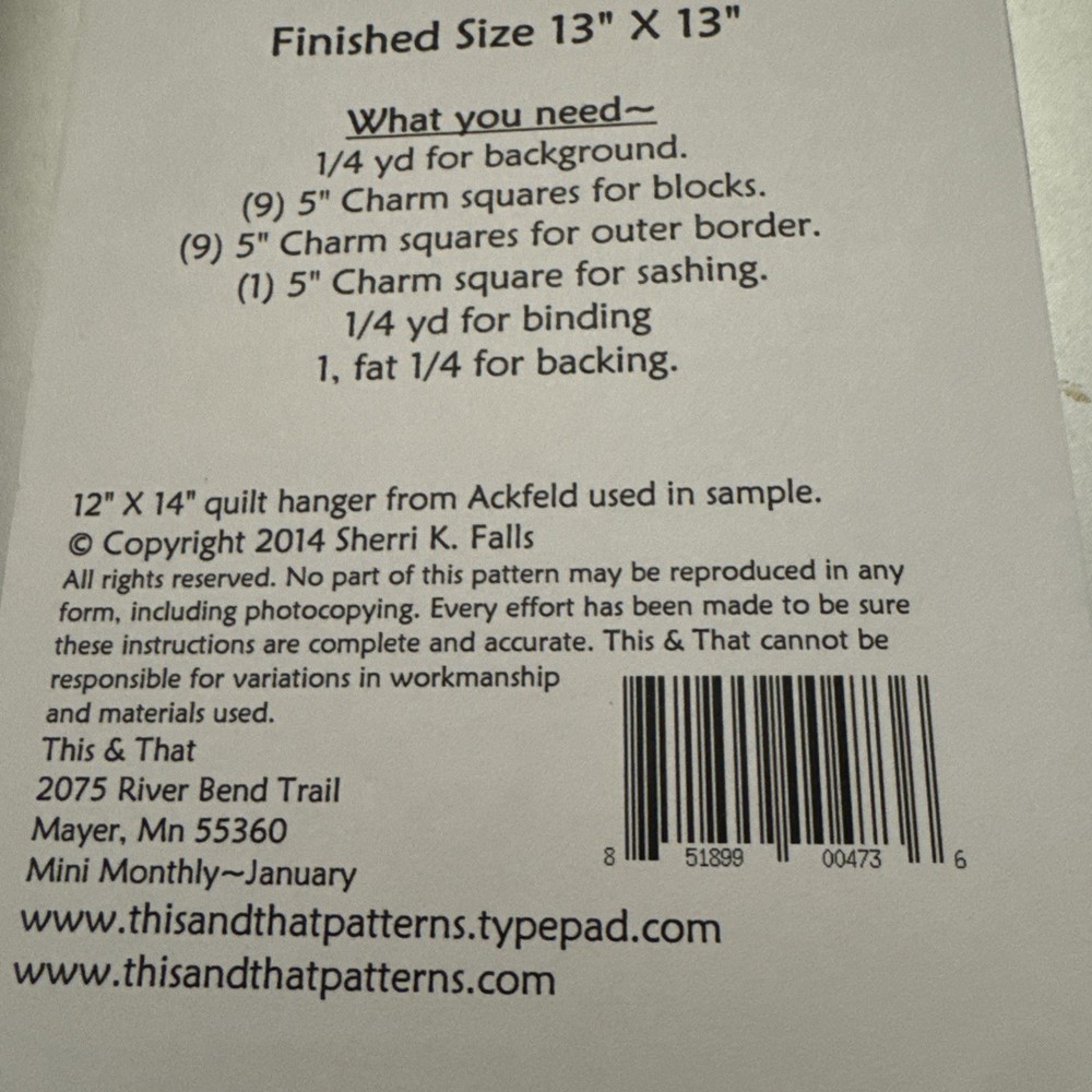 January ©2014 Make-it-Mini from This & That Quilt Pattern #289