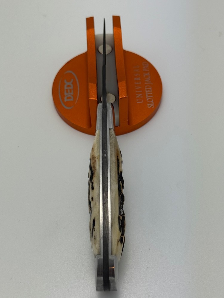 JEFF PEARCE CUSTOM BAKER FORGE COPPER MAI DAMASCUS STAG TRAPPER