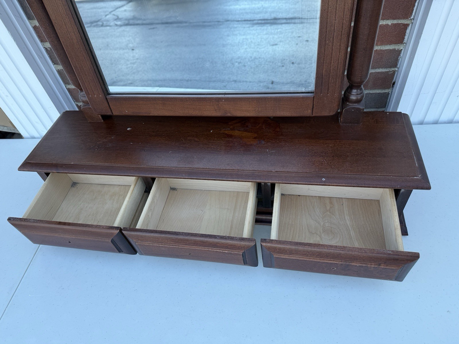 Simmons Wood Tabletop Vanity Mirror Swivel Dresser Top Shave Mirror w/ 3 Drawers