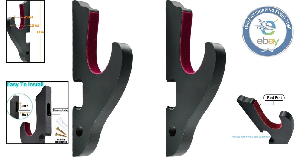 Elegant Wall-Mounted Sword Holder - 2 Adjustable Hooks for Katanas with Padding