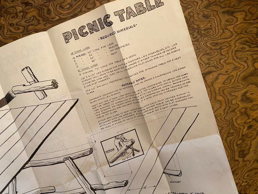 Picnic Table Plans from McCulloch Full Page Foldout Complete Plans