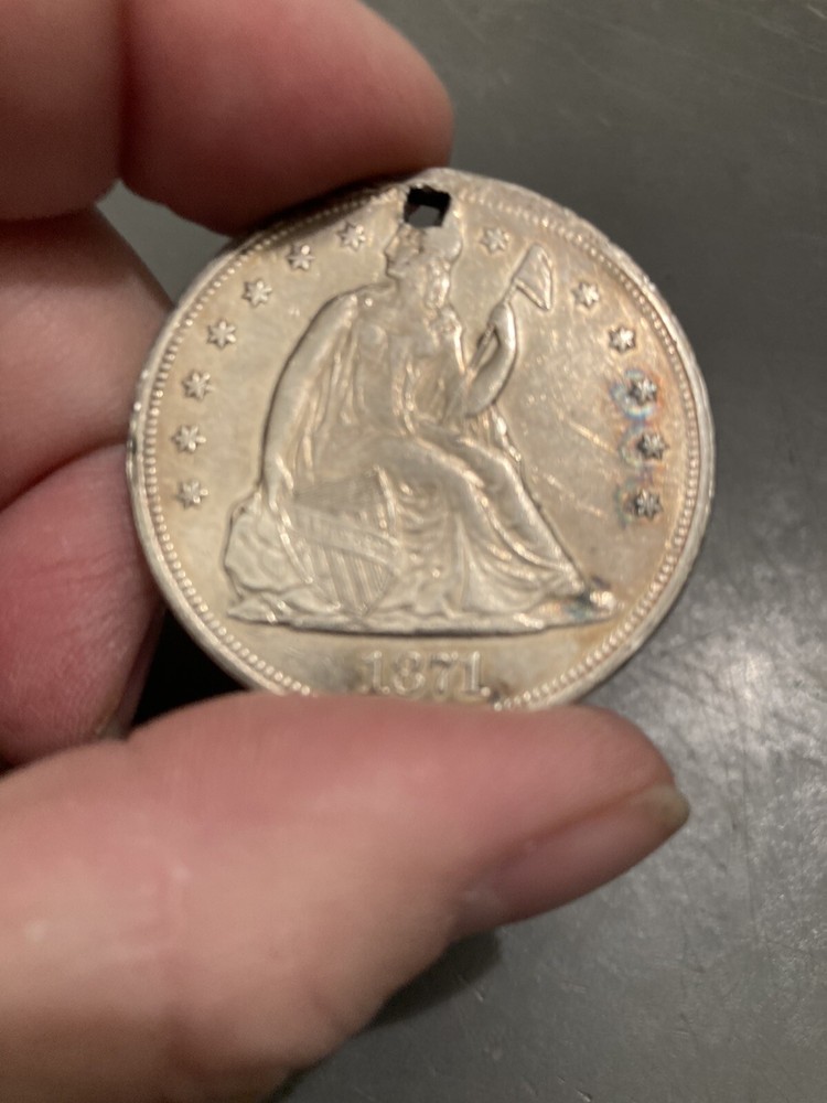 1871 Seated Liberty Silver Dollar - - Holed