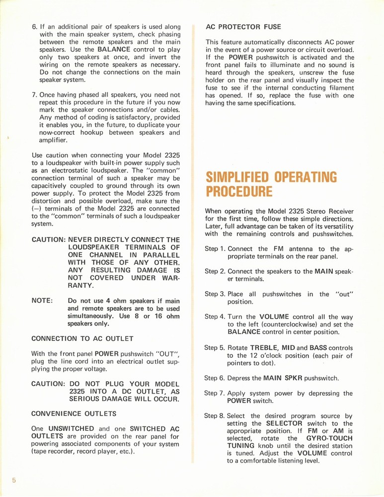 MARANTZ 2325 Receiver Instruction Manual COLOR - CLOSURE - JACKET - XL FOLDOUTS!