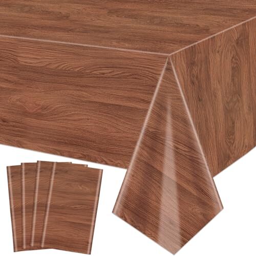 4Pcs Wood Grain Tablecloths, Rustic Table Covers, Rectangular Brown Wood