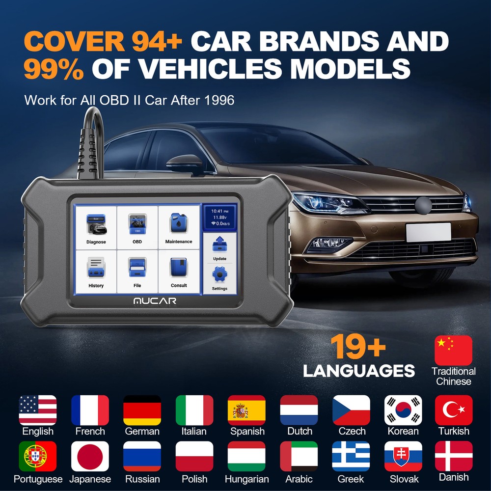 MUCAR CS6 Car OBD2 Scanner ABS SRS ECM TCM BCM TPMS System Diagnostic Reset Tool