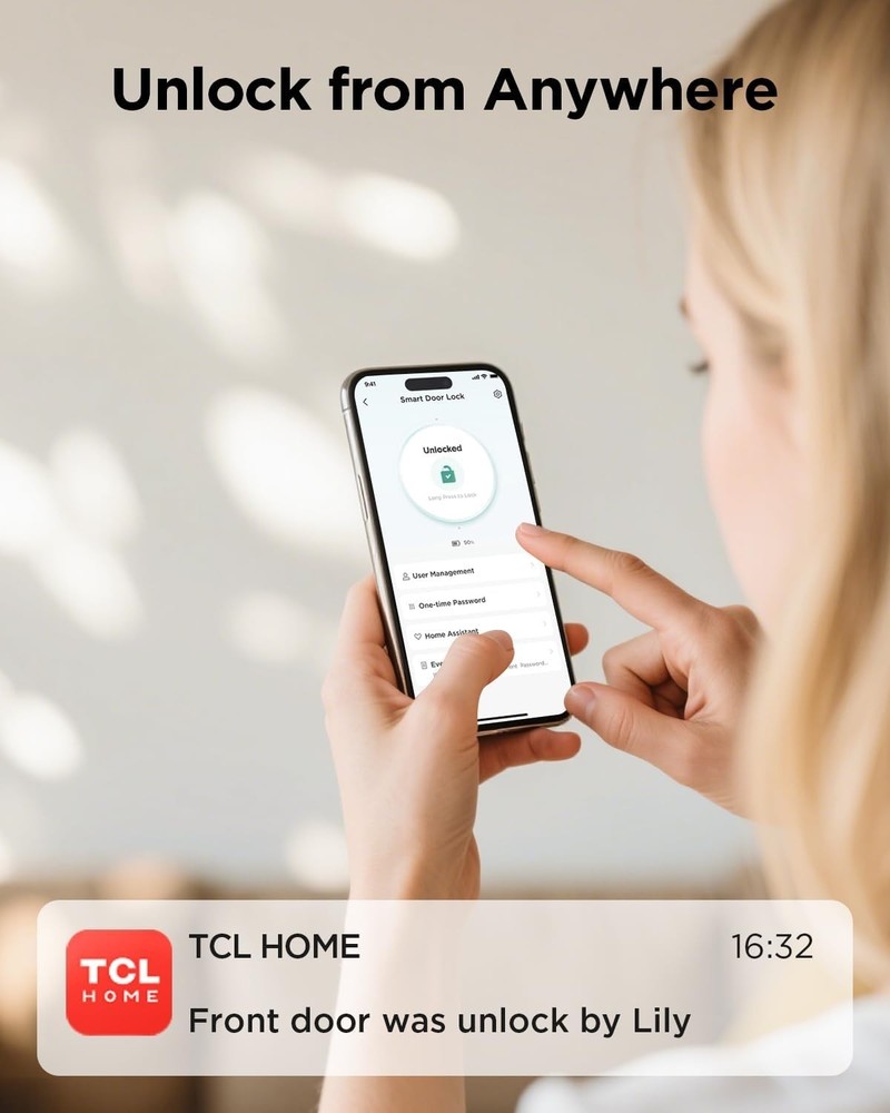(Built-In WiFi) TCL D2 Smart Lock Keyless Entry Deadbolt, App Control, Passcodes