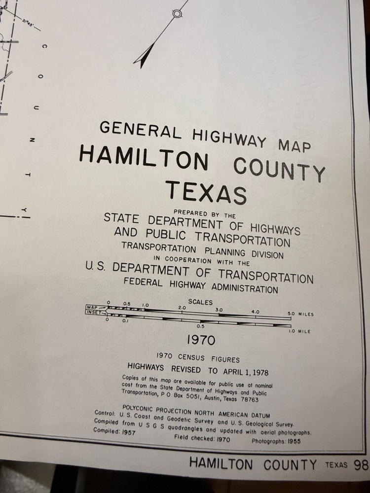 1970 Texas HAMILTON County General Highway Map 18" x 25" Folded USDOT