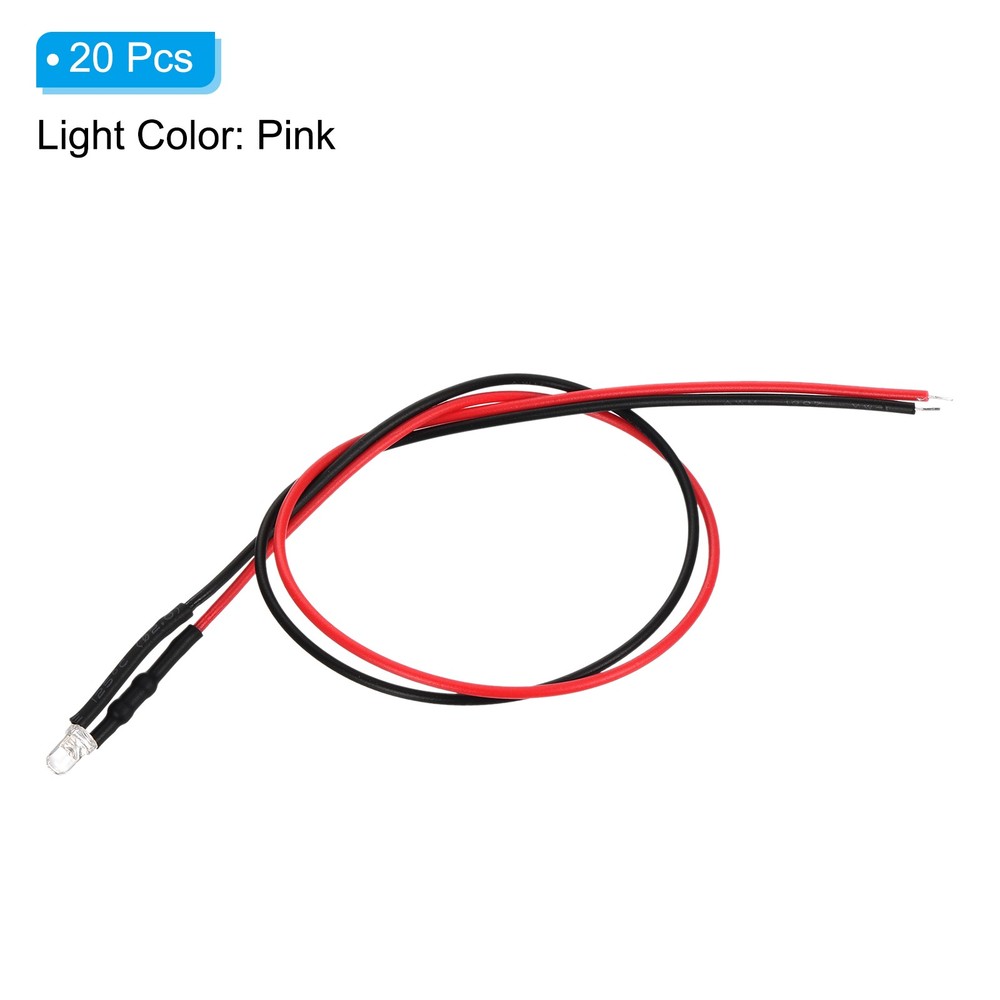 3mm LED Diode Light, 20 Pcs 9-12V DC, Pink Light
