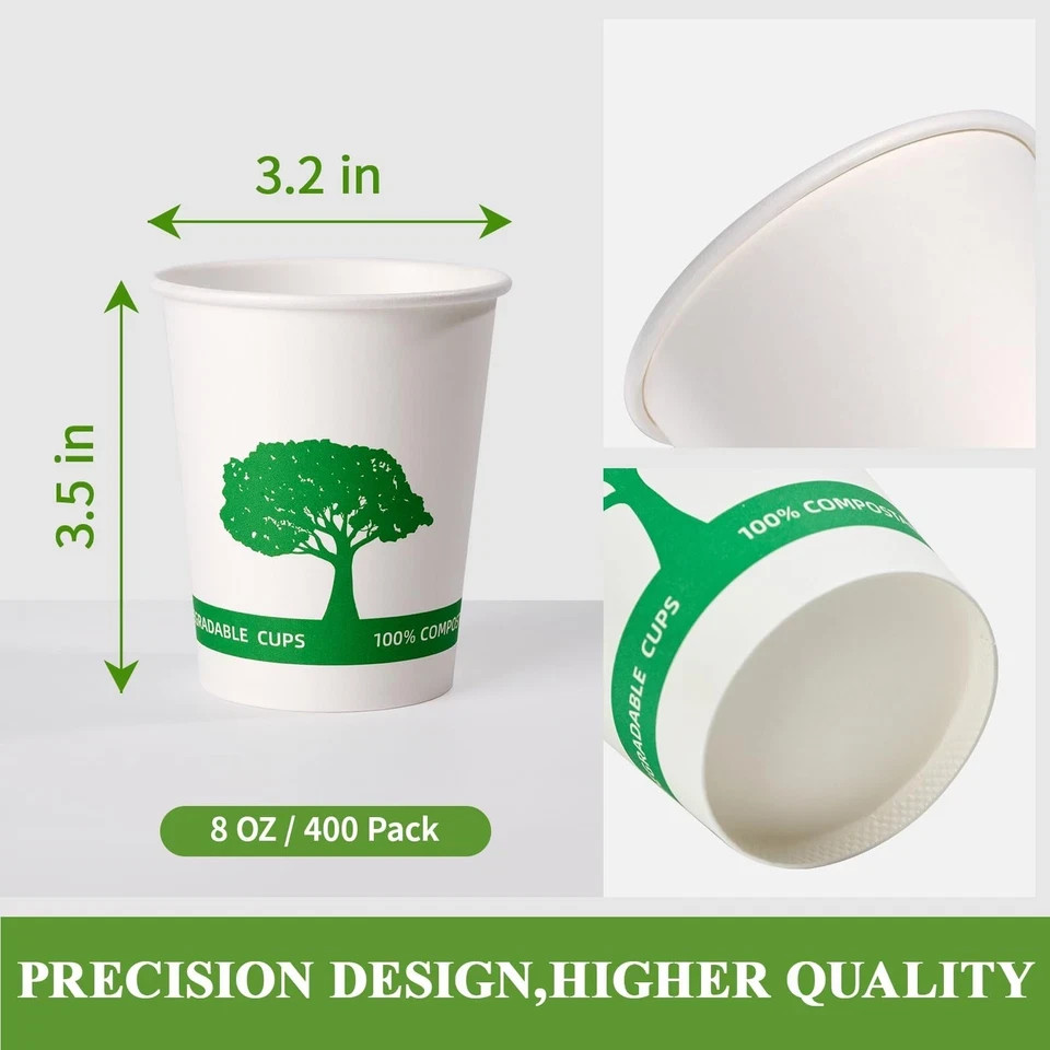 Vplus 400 Pack Compostable Paper Cups, 8 oz Coffee 8 OZ, White