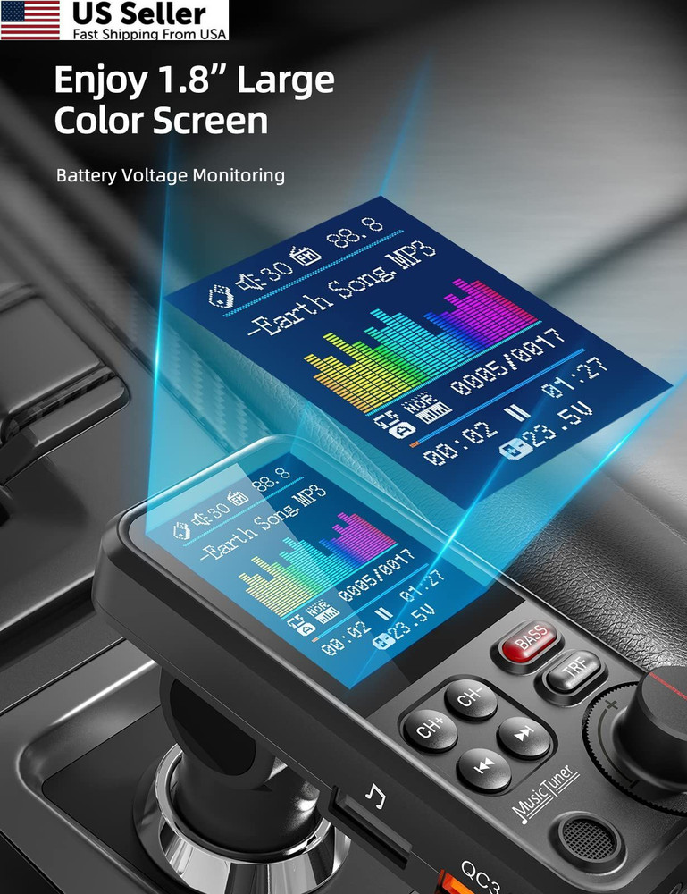 Nulaxy KM30 Bluetooth Car Adapter, FM Transmitter with 1.8" Small, Black