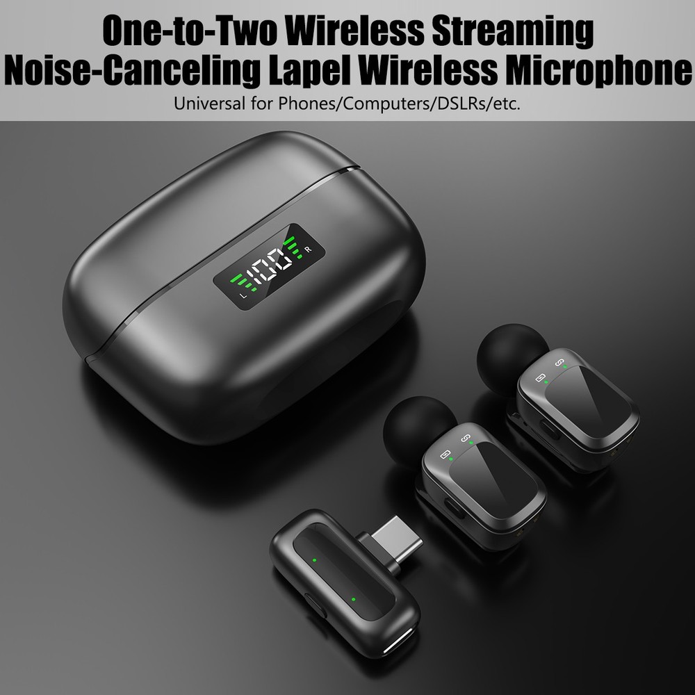 Wireless Microphone Mini Mic for iPhone/Android Phone, LED Display Lavalier Mic-