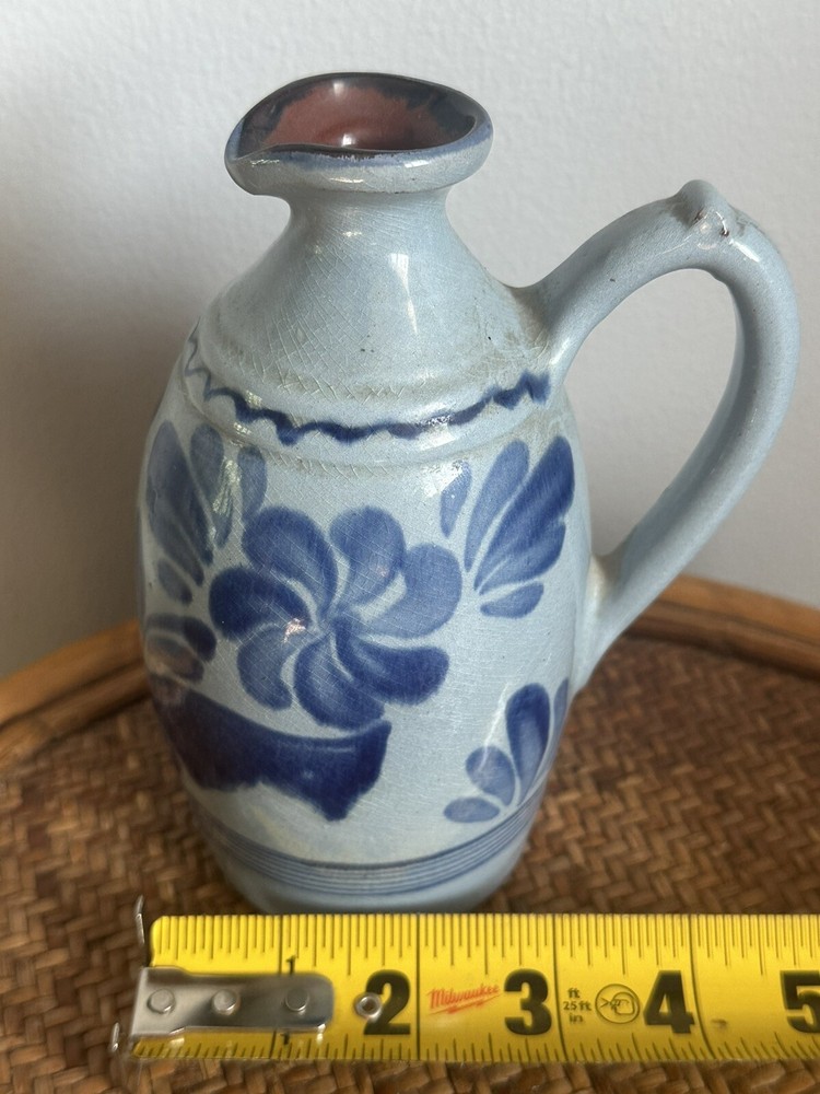 Blue Floral Handmade Pitcher Signed