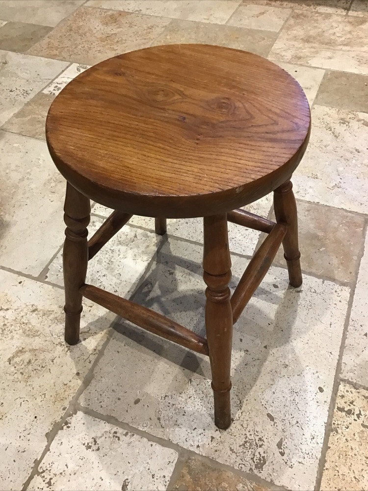 Antique Country Ash & Elm Stool Rustic Raw Solid Wood