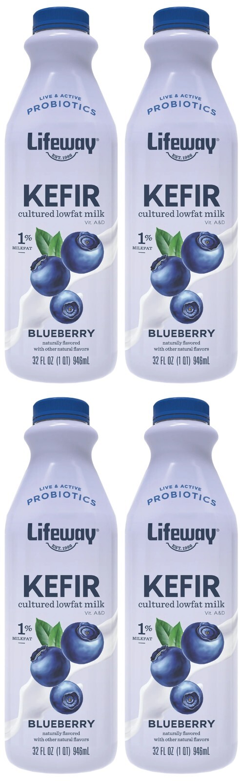 Lifeway Blueberry Kefir - Lowfat Probiotic Milk Smoothie (4 bottles of 32 oz ea)