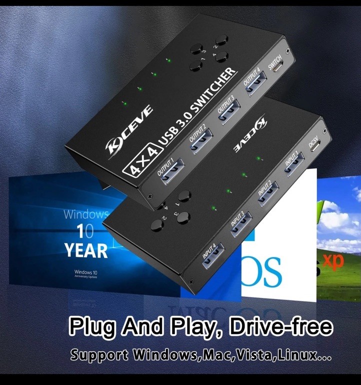 USB 3.0 Switch Selector 4 Port,KVM Switcher 4 Computers Sharing 4 USB Devices...