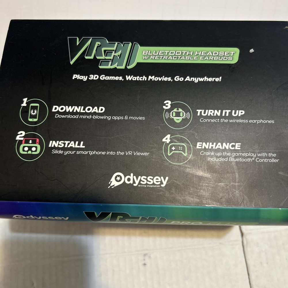 Odyssey VR 3D Pro Elite Virtual Reality Bluetooth Headset Retractable Earbuds