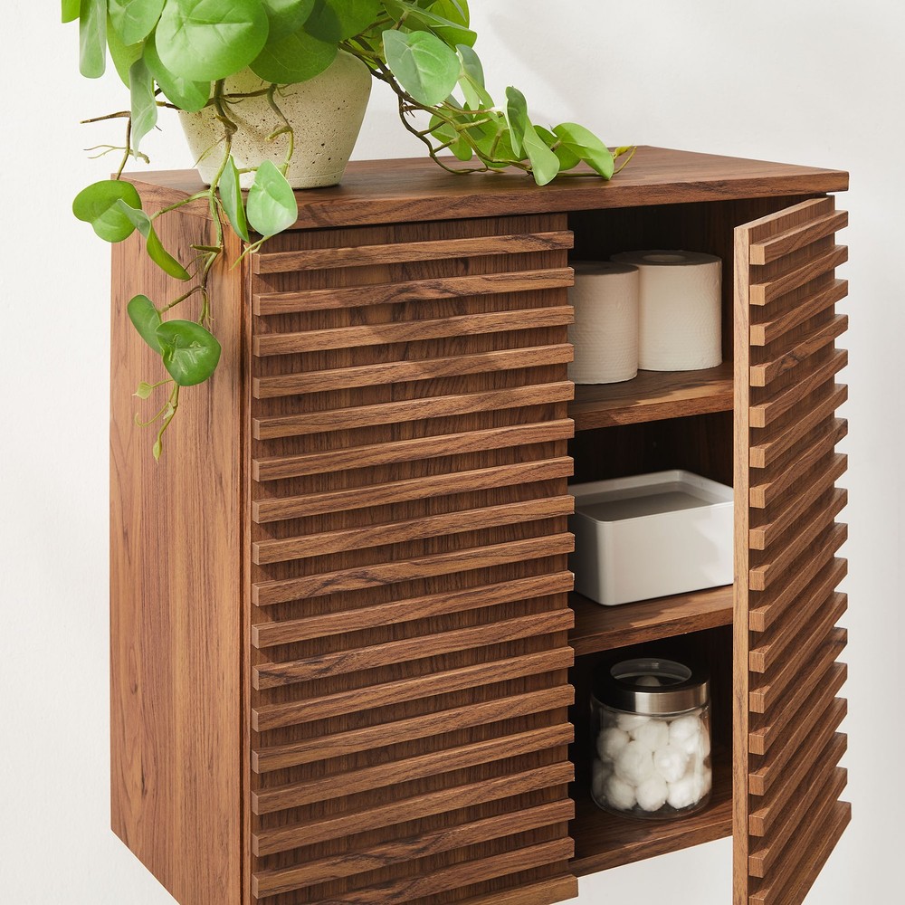 Render Wall Mounted Bathroom Cabinet in Walnut