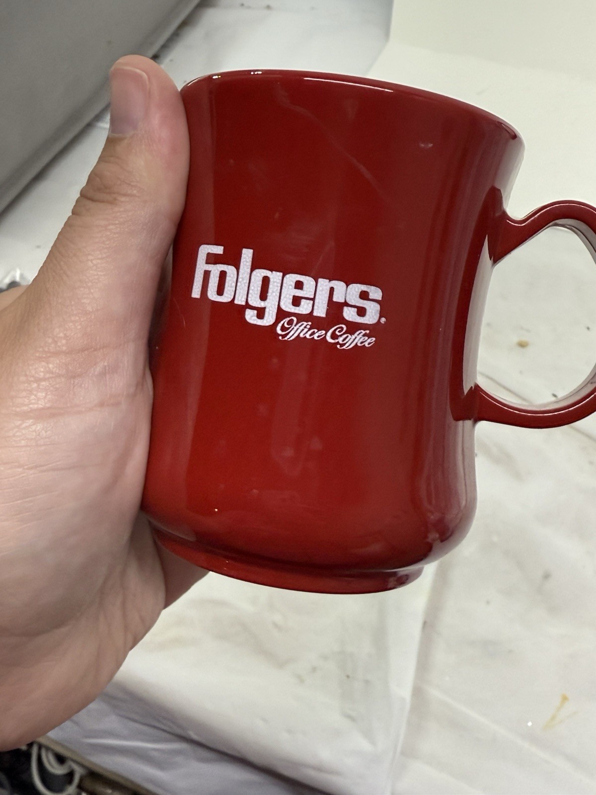 Vintage Folgers Office Coffee Mug Cup Continental Carlisle Red Plastic VHTF 8oz