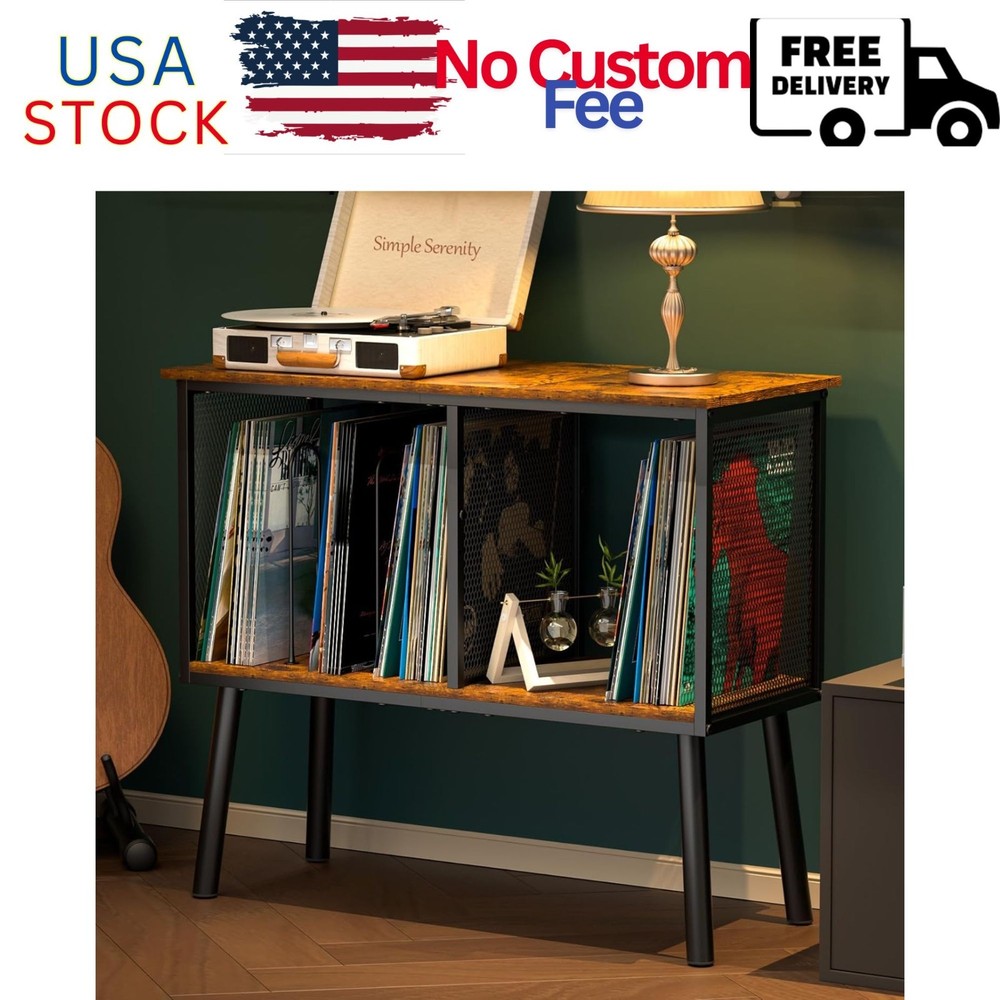 Record Player Stand with Adjustable Divider Turntable Stand End Table