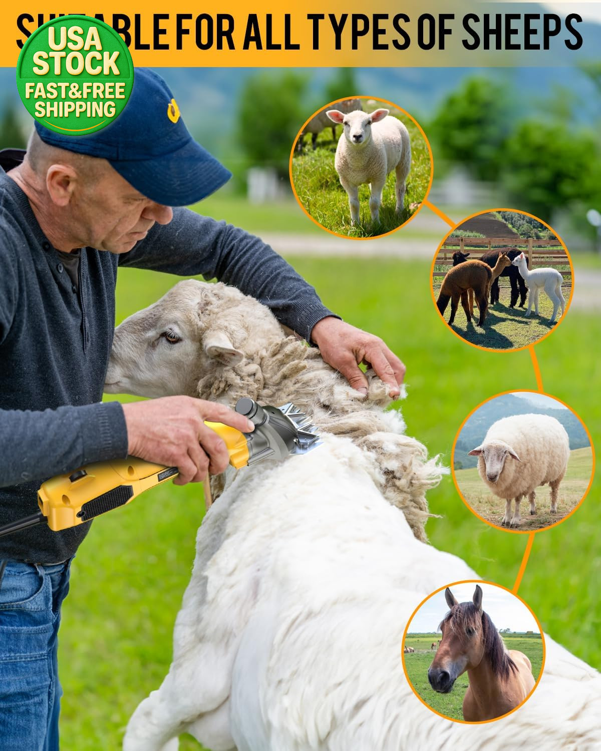 600W Electric Sheep Shears Heavy Duty Clippers for Goats Horses Alpacas Grooming