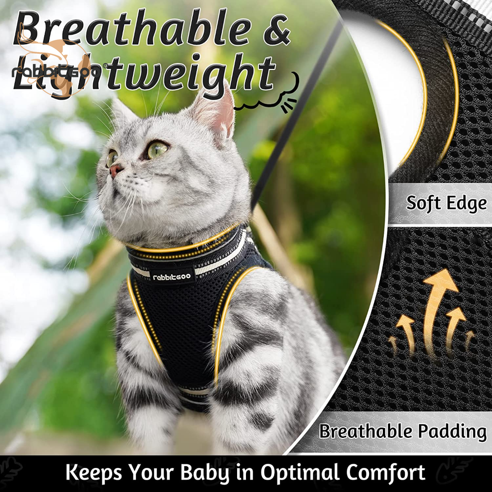 rabbitgoo Pet Cat Harness & Leash Set Dog Walking Vest Escape Proof Adjustable