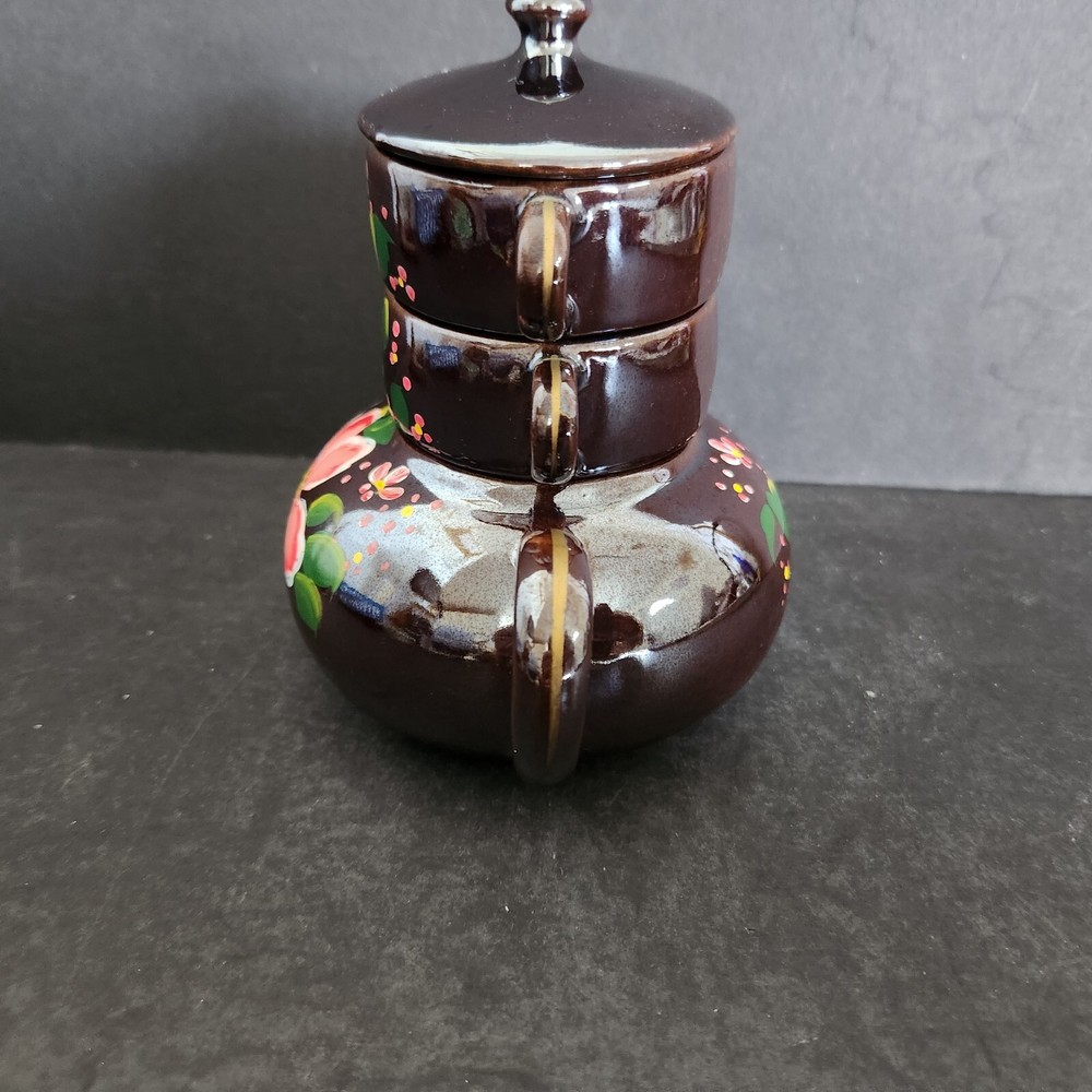 Teapot With Lid Stackable Floral Blue & Pink 6" Japan