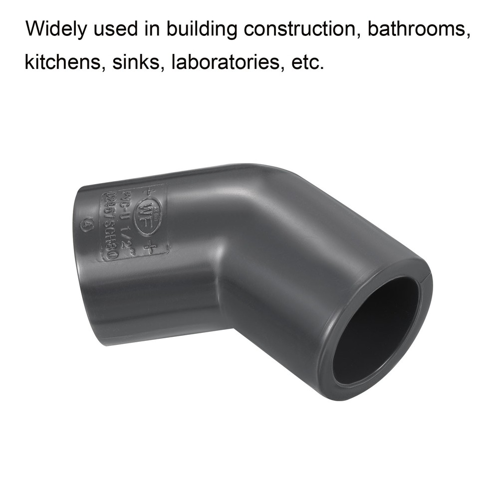 UPVC Elbow Fitting Pipe Program 80 1/2", 5pcs 45 Degree Connector, Grey