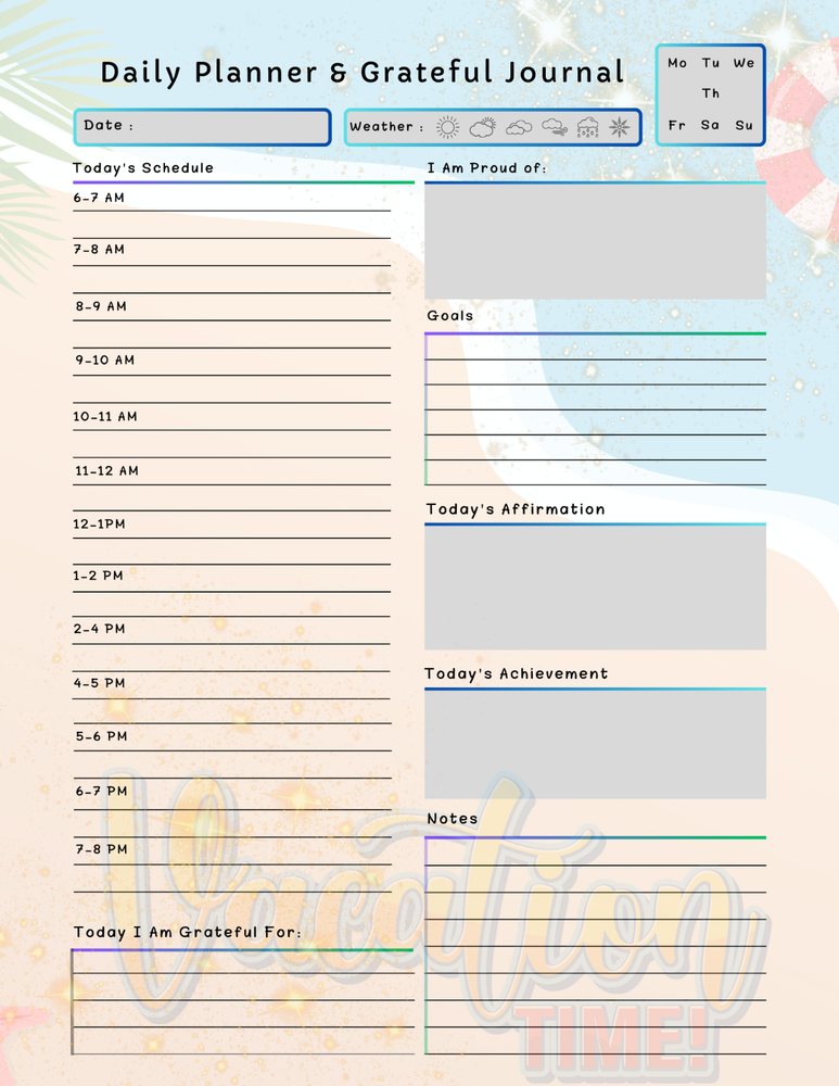 Vacation Time Daily Planner & Grateful Themed Journal