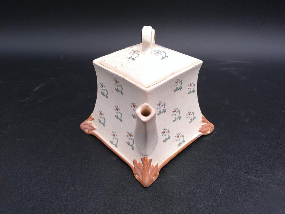 Pottery Teapot square design Vintage