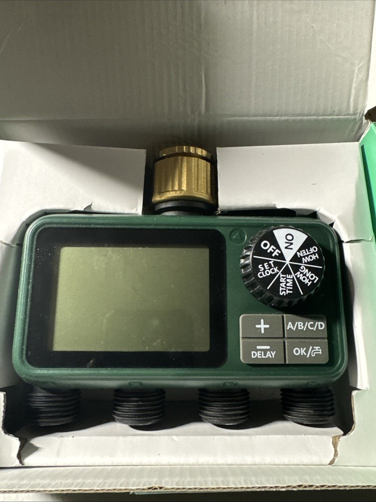 4 Outlet Sprinkler Timer Brass, Programmable Garden Hose Timer with Rain Delay,