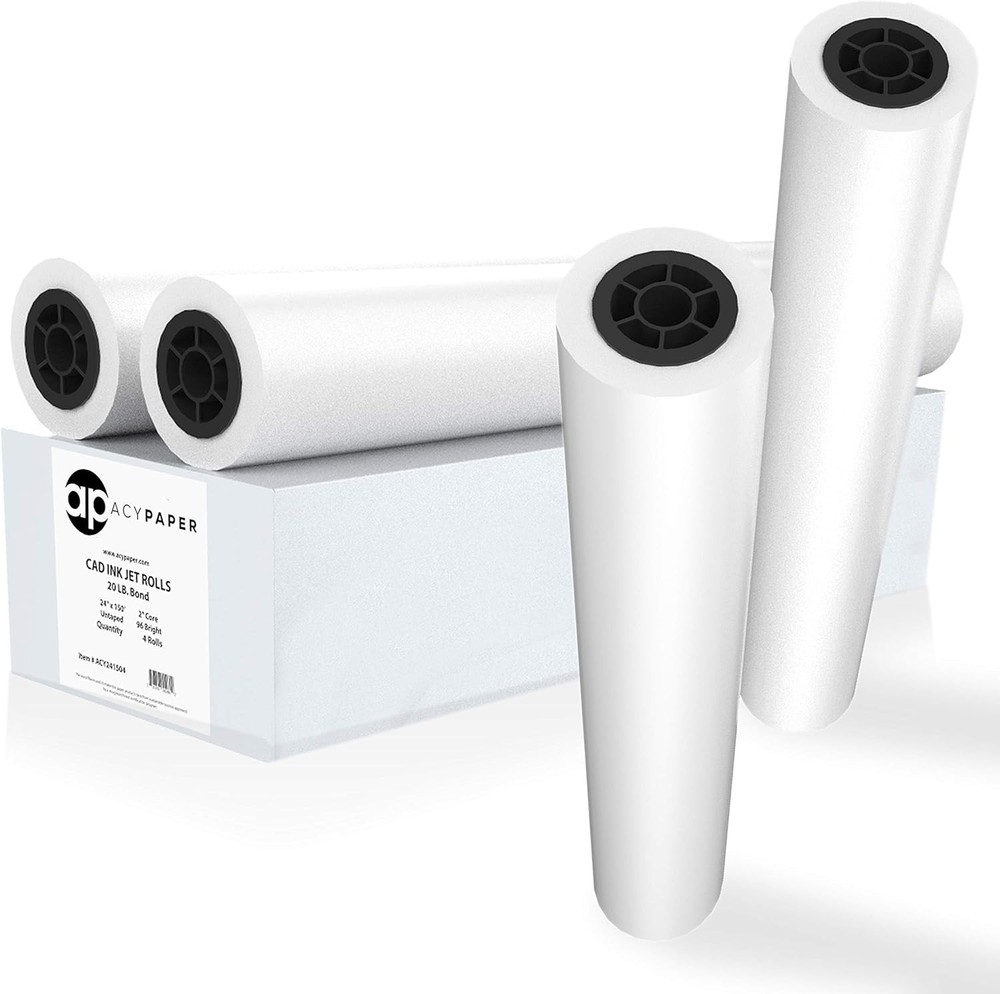 Plotter Paper Rolls 24x150 20 lb CAD Inkjet Large Format 4 Rolls