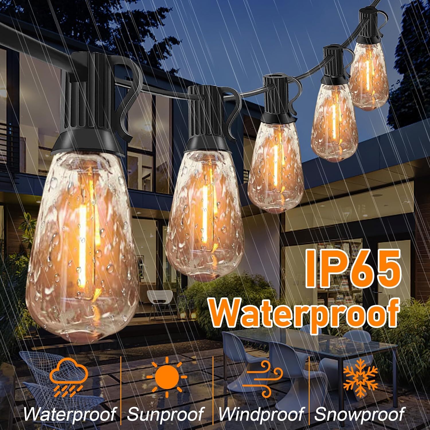 LED Outdoor String Lights, ST38 LED Patio Lights with E12 Edison Vintage Bulbs