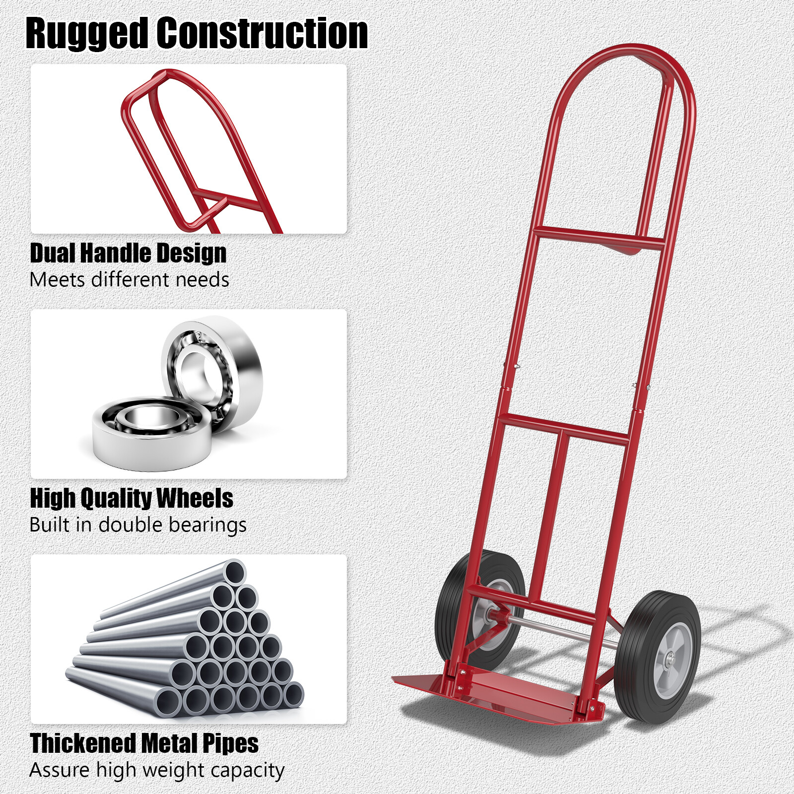 660 lbs Capacity Dolly Cart Heavy Duty Hand Truck Trolley with Nose Plate Red